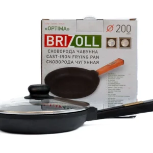 Сковорода чавунна зі скляною кришкою ТМ BRIZOLL 200x38,5 мм з ручкою O2035-P1-C