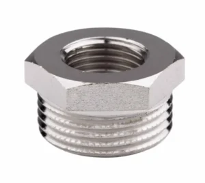 Футорка латунна 1/2″ В × 1″ Н (внутрішня/зовнішня, перехідна, нікель)