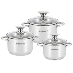 Набір посуду Holmer Orly (CS-3651-SSD) 6 предметів (Кастрюля 2лx2,8лx3,9л 6 кришокш)