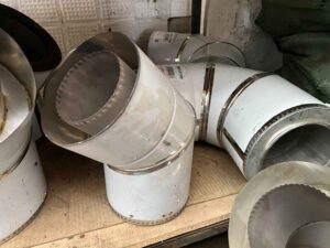 Коліно димохідне 45° сендвіч нержавіюча сталь (нерж./нерж.) Ø180/250 мм товщина 0,8 мм (коліно сендвіч димохідне)